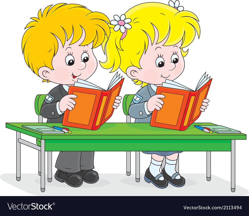 Schoolchildren read at a lesson Royalty Free Vector Image