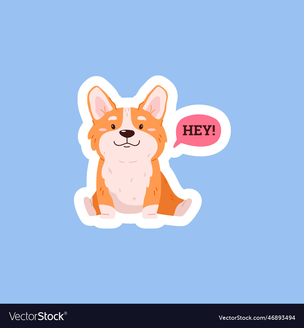 Sitting lovely corgi dog saying hey flat cartoon