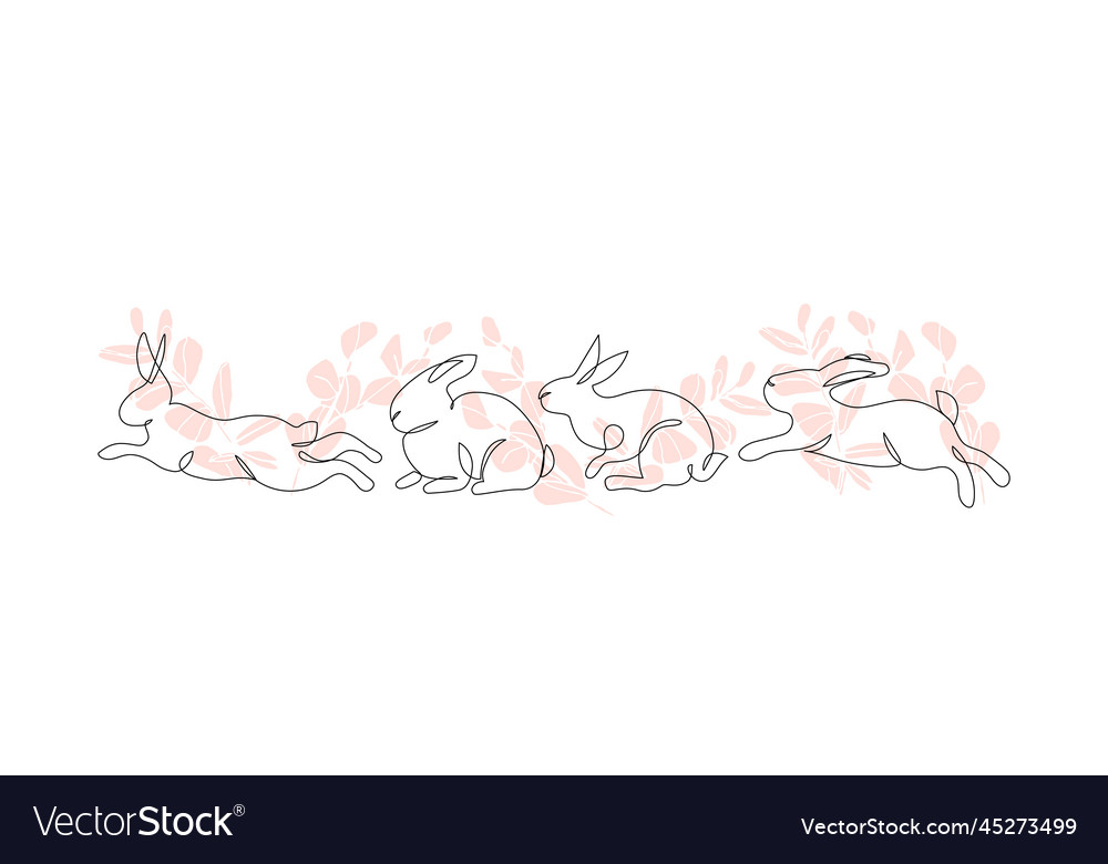 Abstract rabbit line art on floral background Vector Image