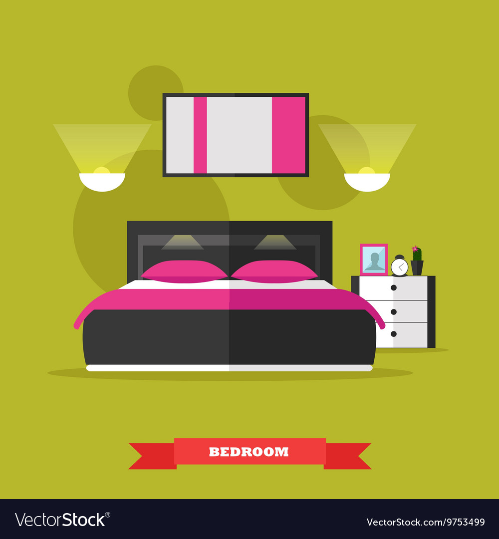 Bedroom interior in flat style Royalty Free Vector Image