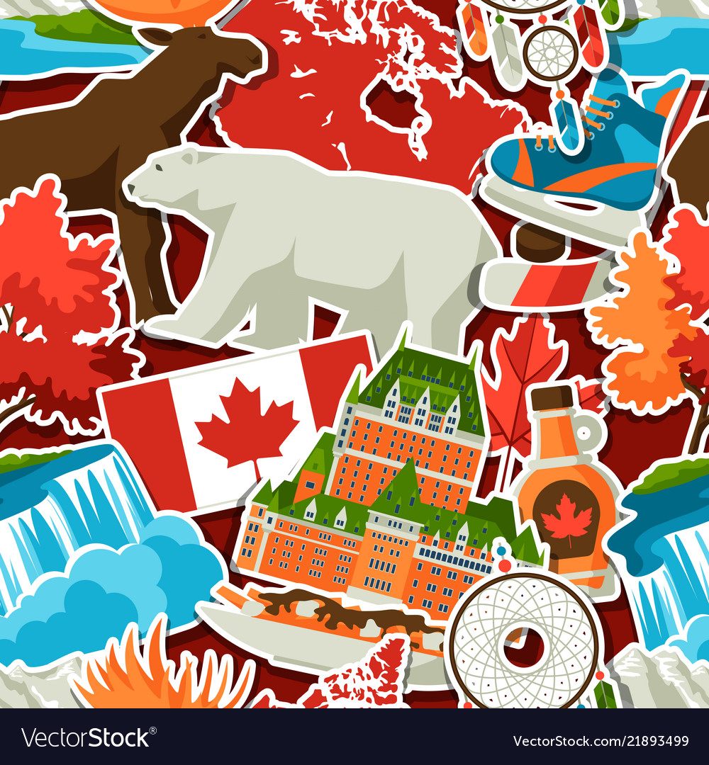 Canada sticker seamless pattern Royalty Free Vector Image