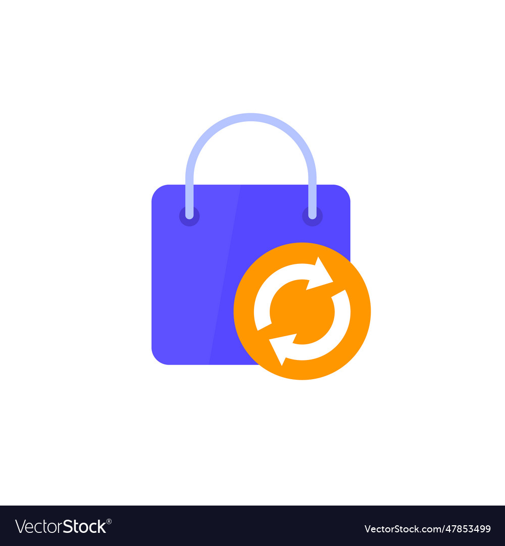 Return policy icon with a bag flat Royalty Free Vector Image