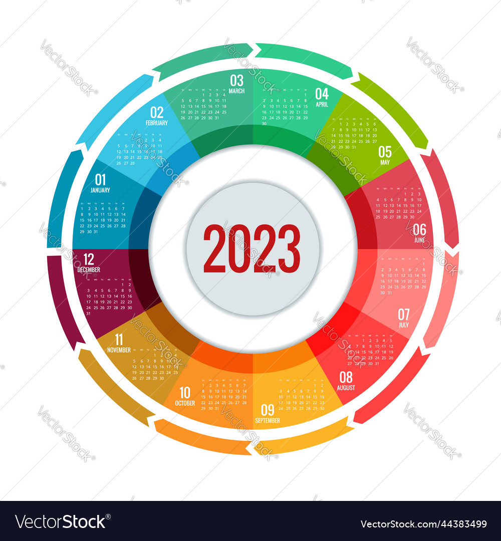 Round calendar planner for 2023 print template Vector Image