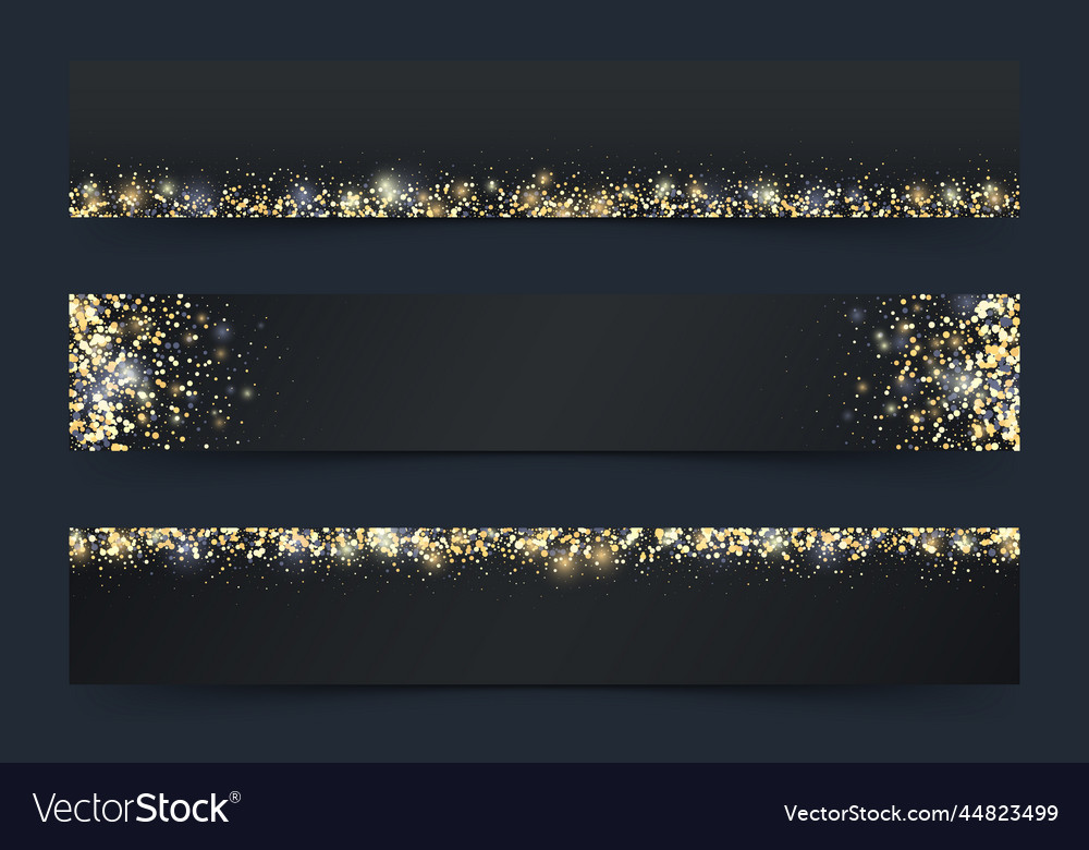 Set aus horizontalen schwarzen und goldenen Glitzer-Banner