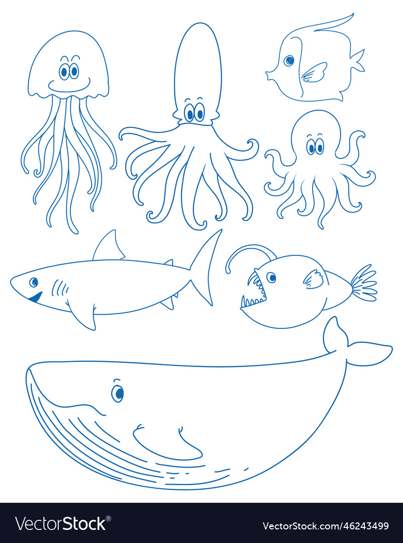 Simple doodle children drawing sea creatures Vector Image