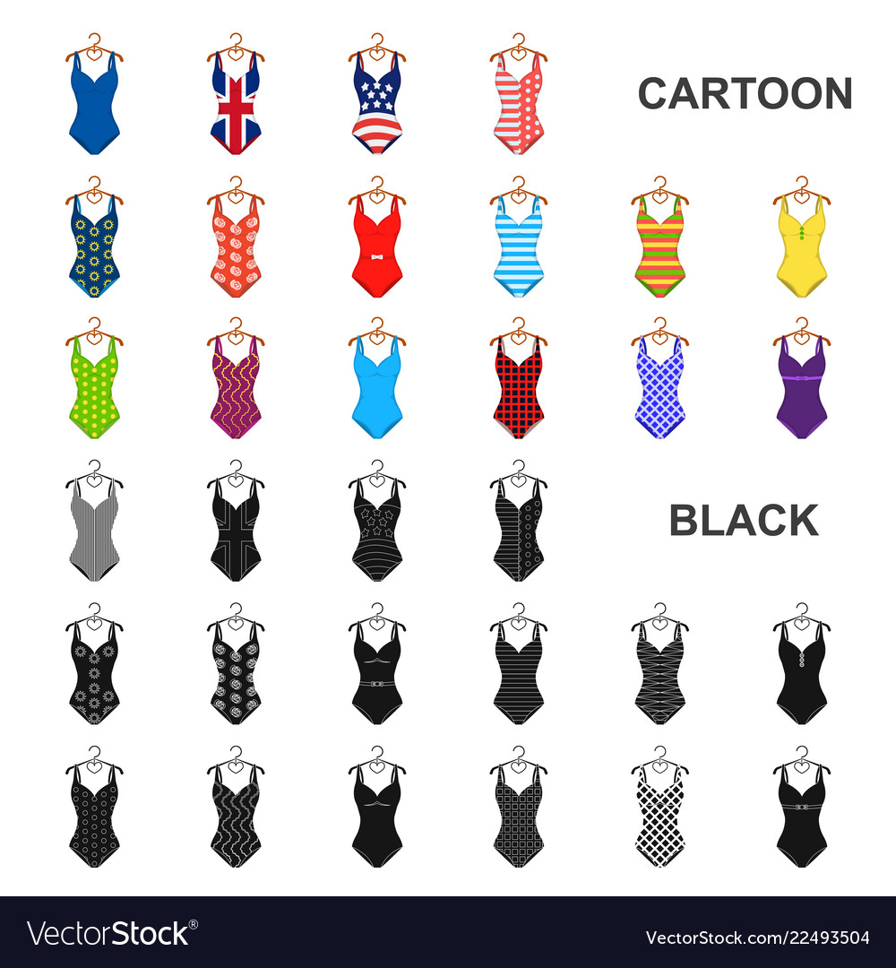 Different types of swimsuits cartoon icons in set