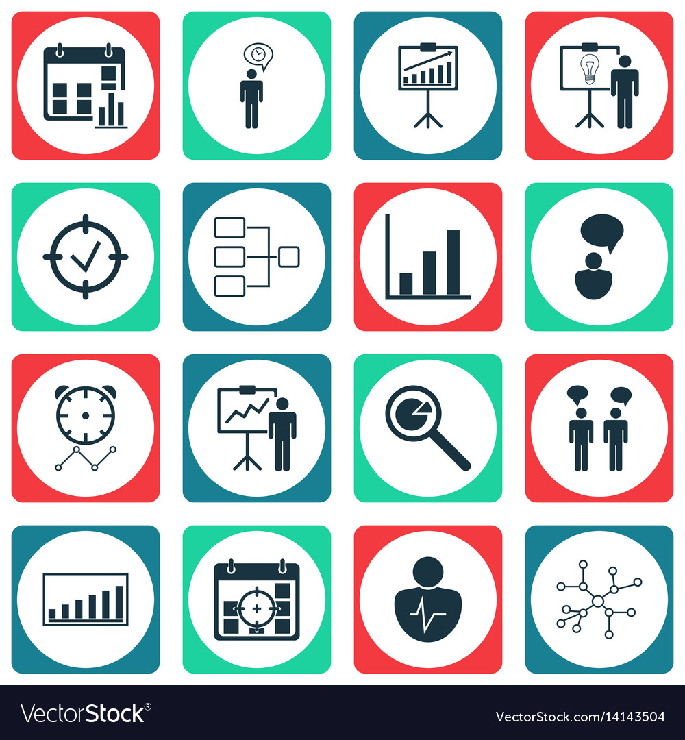 Set of 16 management icons includes report Vector Image