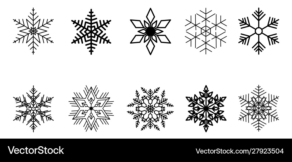 Set snowflakes black isolated icon Royalty Free Vector Image