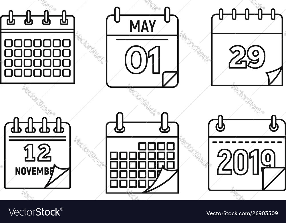 Calendar week icons set outline style Royalty Free Vector