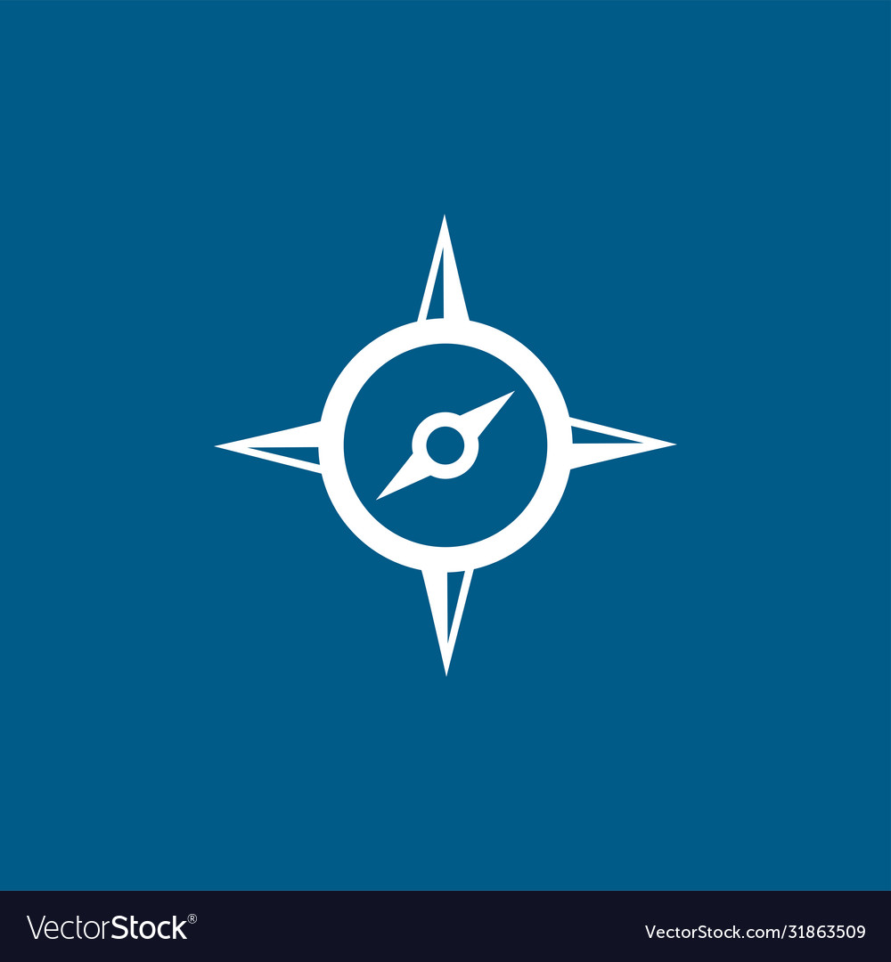 Compass icon on blue background flat style