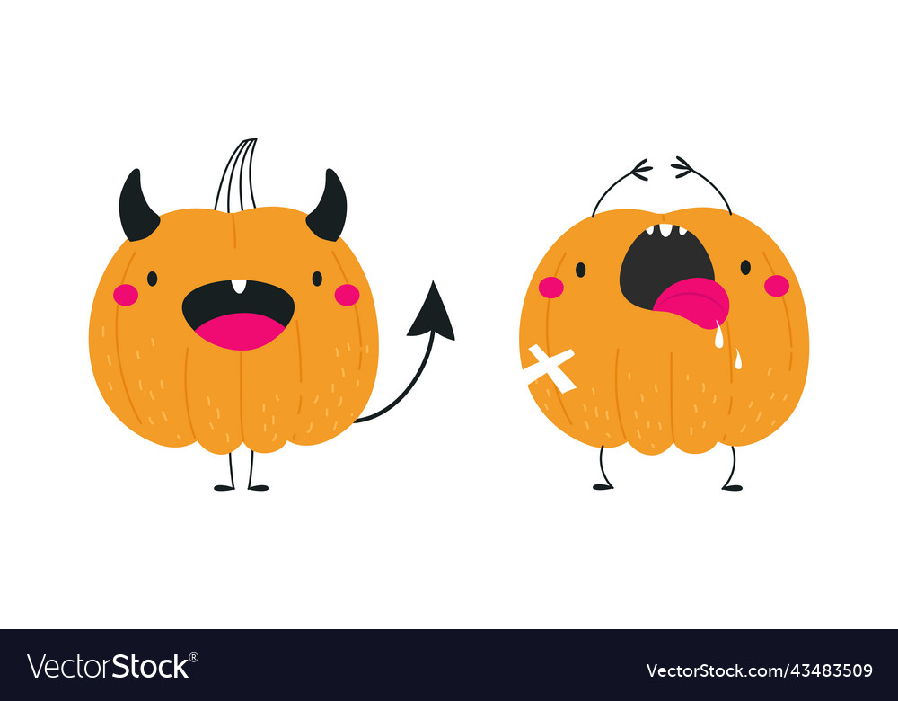 Cute orange pumpkin character with tongue sticked