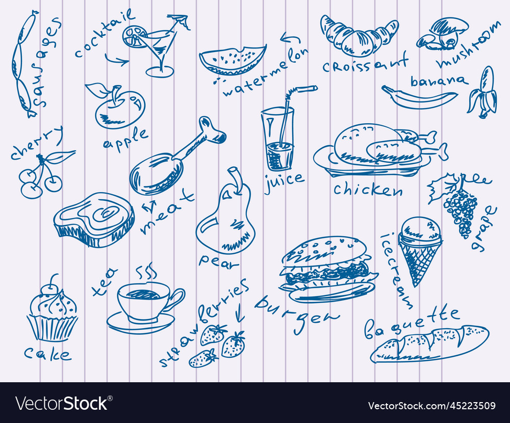 Handdrawn food doodles