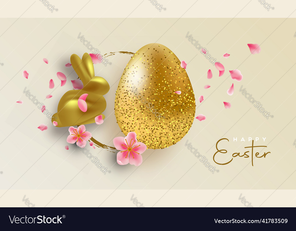 Happy easter gold glitter rabbit egg spring card Vector Image