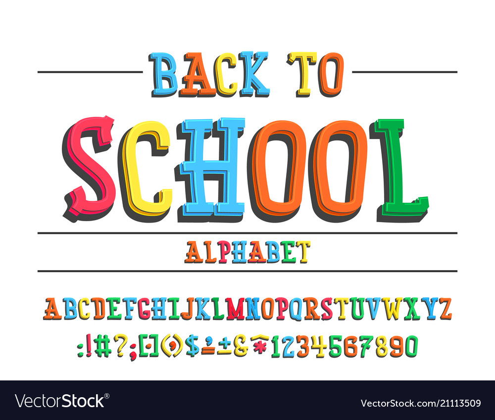 Latin alphabet - badge back to school trend font