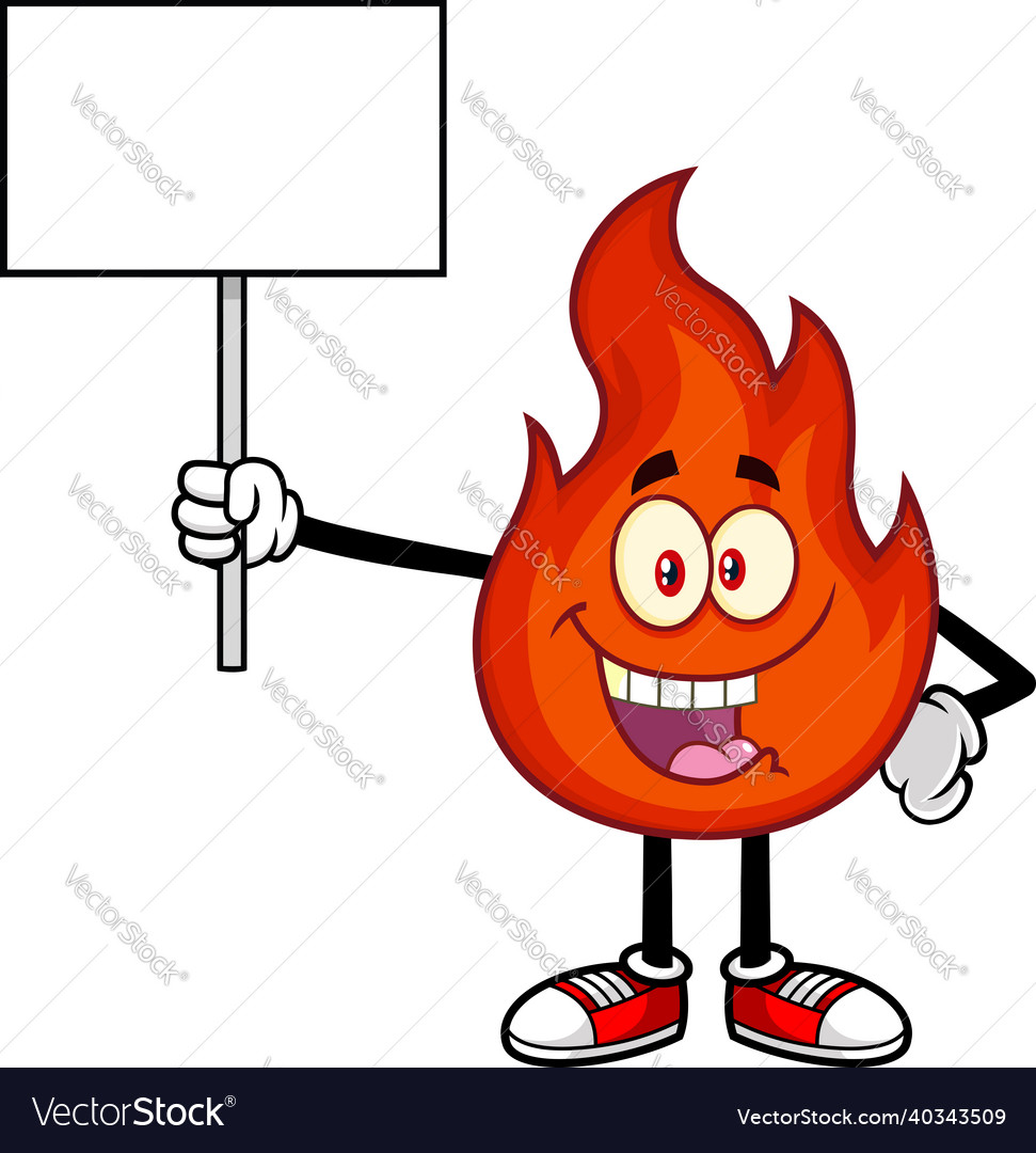 Red fire cartoon character holding up a blank sign Red fire cartoon character holding up a blank sign