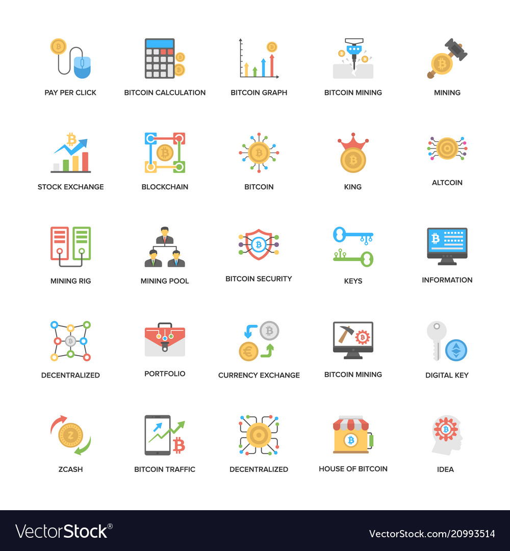 Bitcoin and cryptocurrency flat icons collection