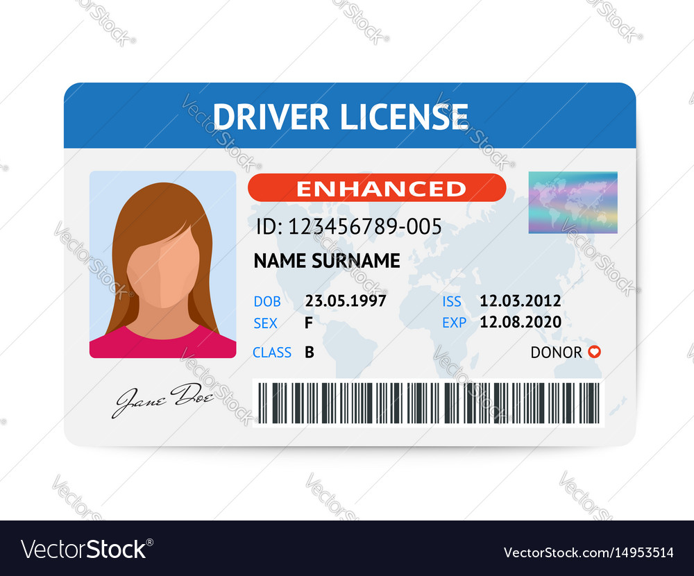 flat woman driver license plastic card template vector image plastic card template