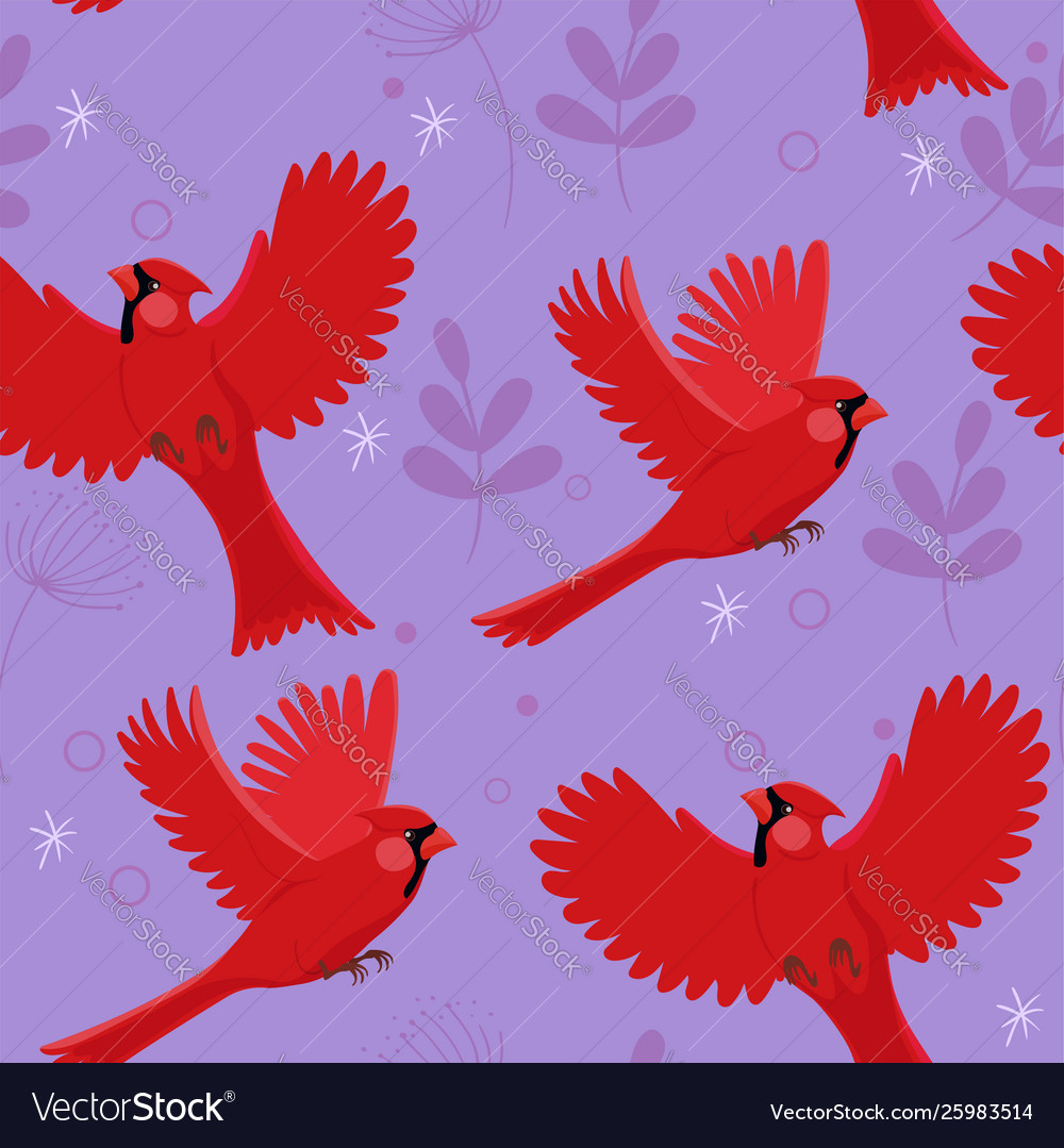 Seamless Pattern With Red Cardinal Bird And Vector Image