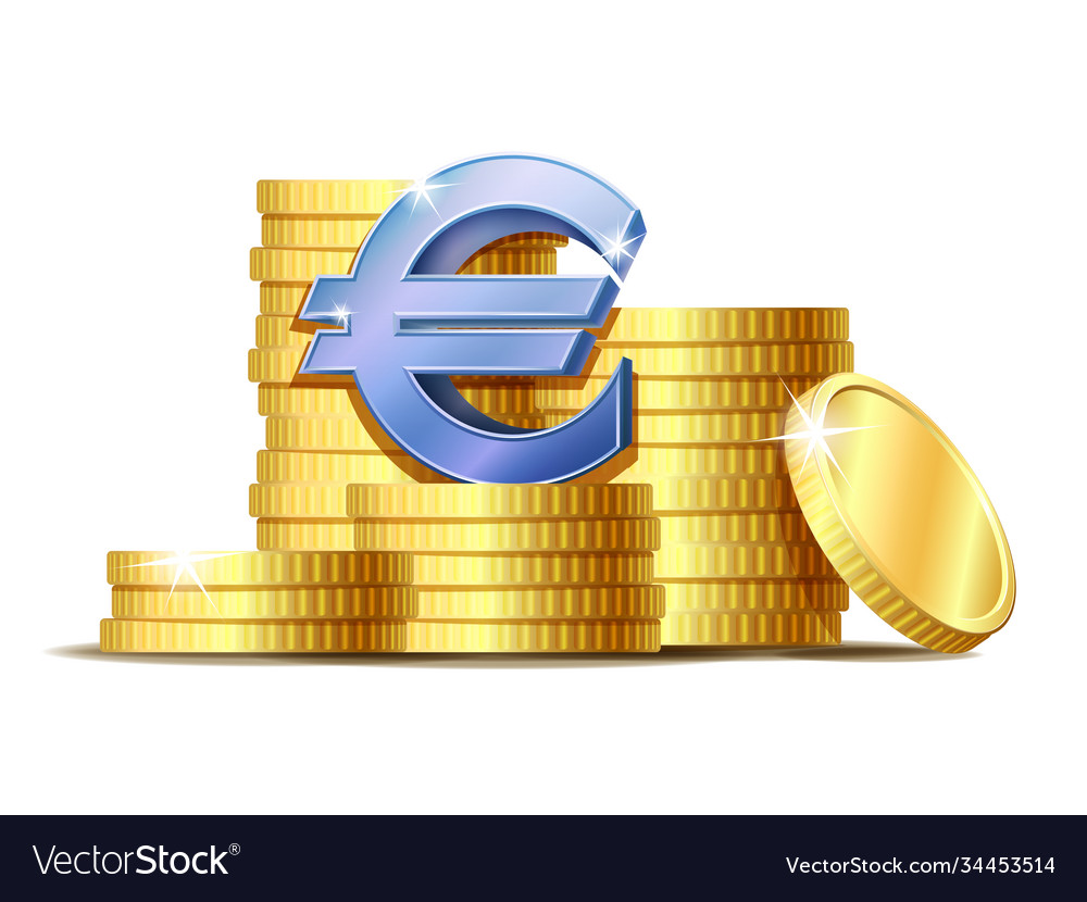 Stacks gold coins and euro signs Royalty Free Vector Image