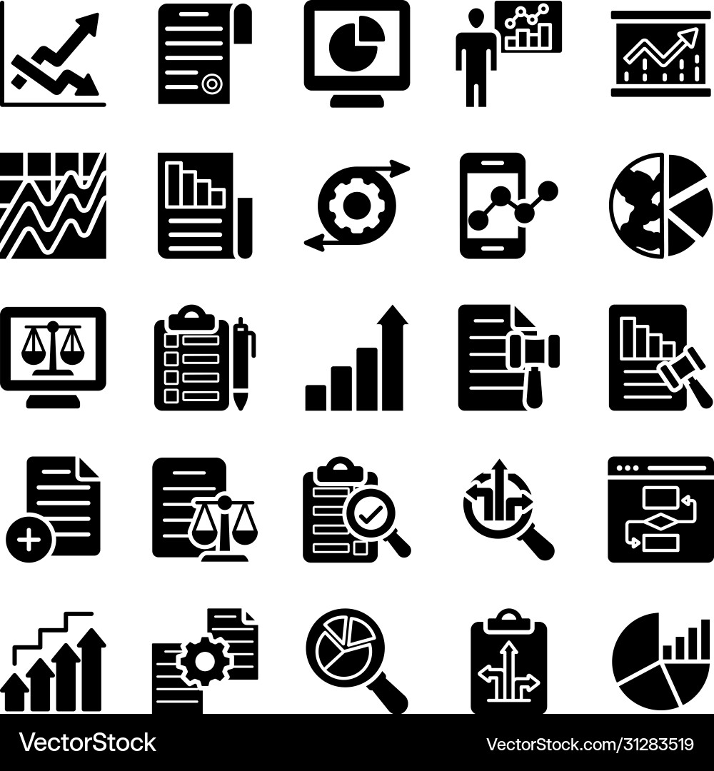 Chart analysis glyph pack Royalty Free Vector Image