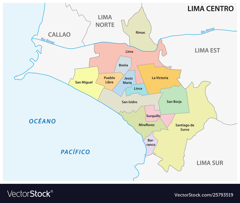 Lima center area administrative and political map Vector Image