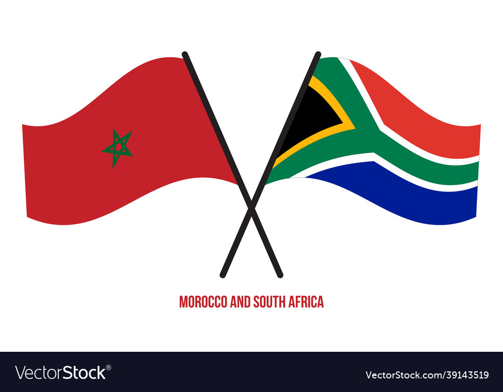 Morocco and south africa flags crossed waving