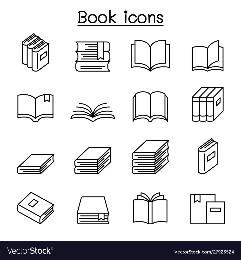 Book icon set in thin line style Royalty Free Vector Image