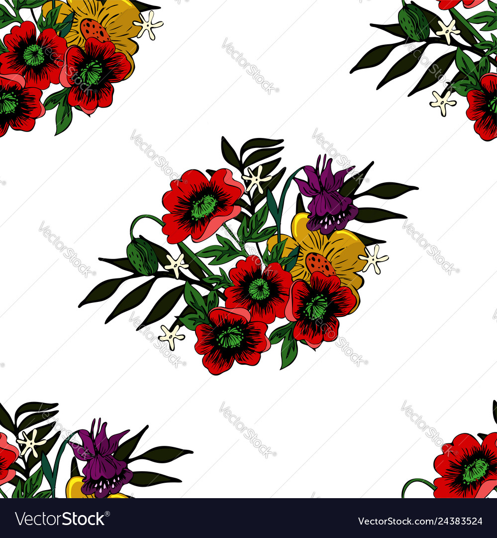 Seamless texture with poppies and other flowers vector image Seamless texture with poppies and other flowers
