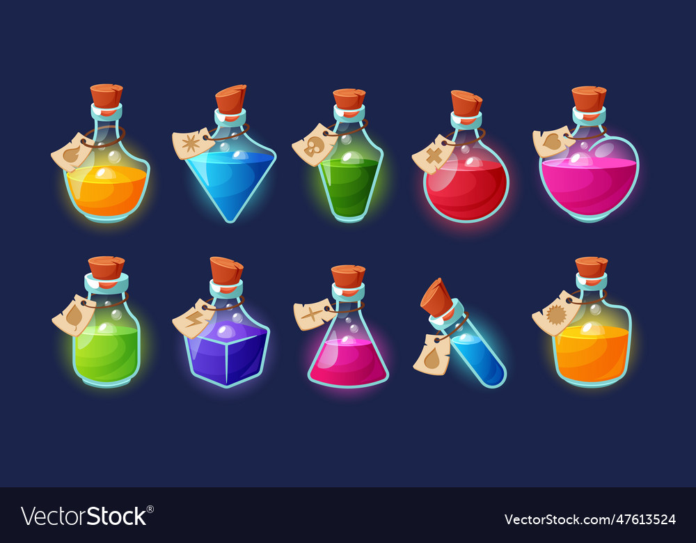 Set of enchanting magic potion bottles each Vector Image