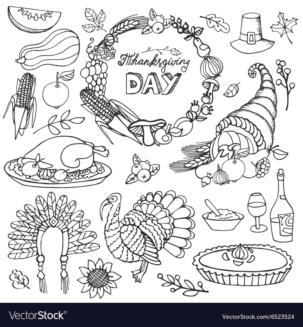 Thanksgiving Tag Doodle Iconswreathlinear-Set