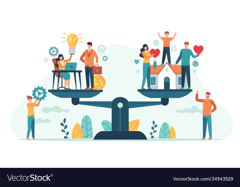 Home and work on scales woman and man balancing Vector Image