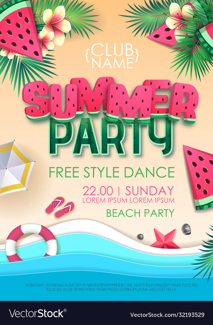 Summer disco party poster with watermelon Vector Image