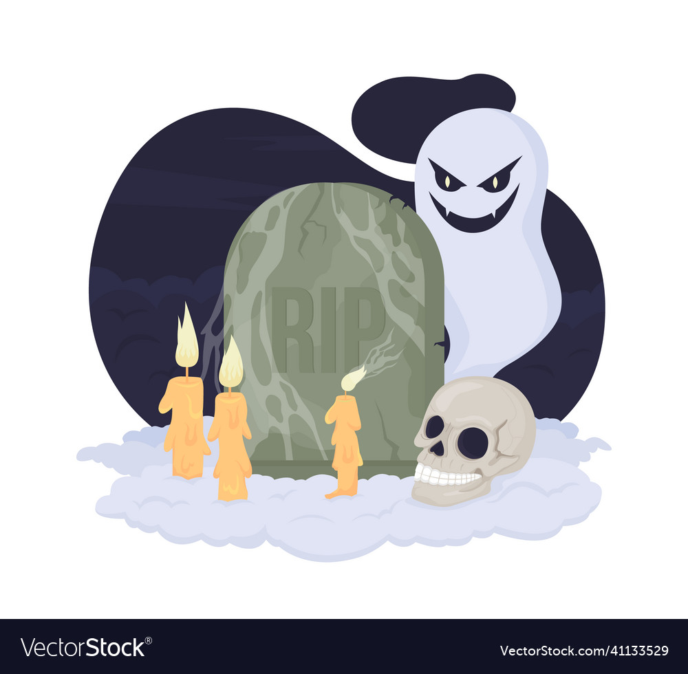 Tombstone spooky decor for halloween 2d isolated Vector Image