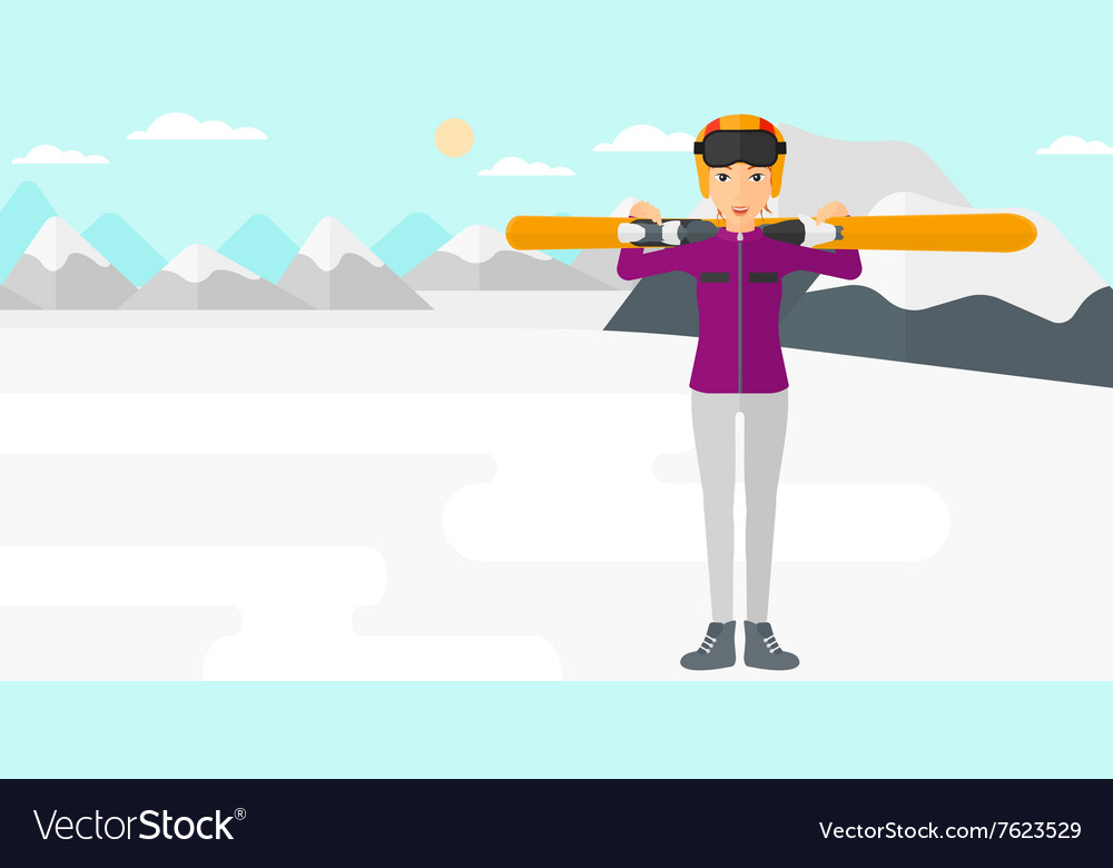 Woman holding skis