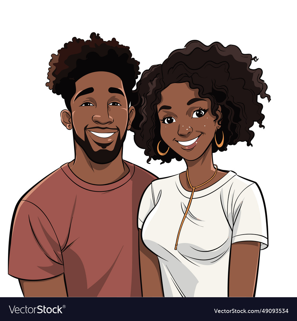 African couple hand-drawn comic Royalty Free Vector Image