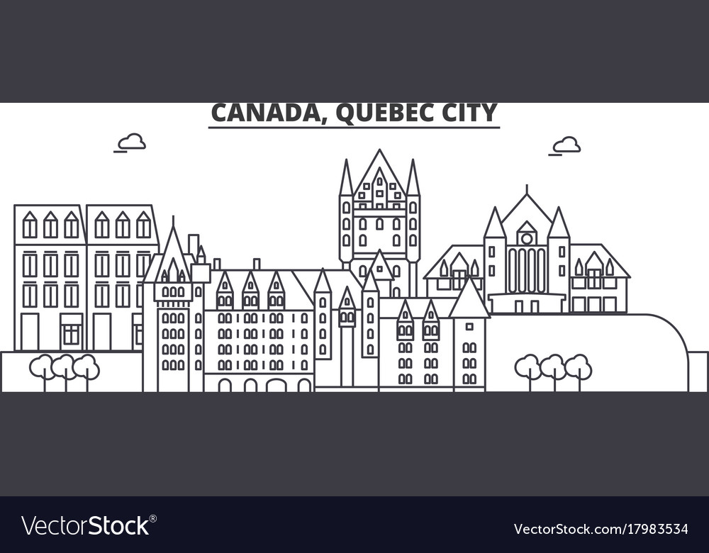 Canada Quebec City Architecture Line Skyline Vector Image