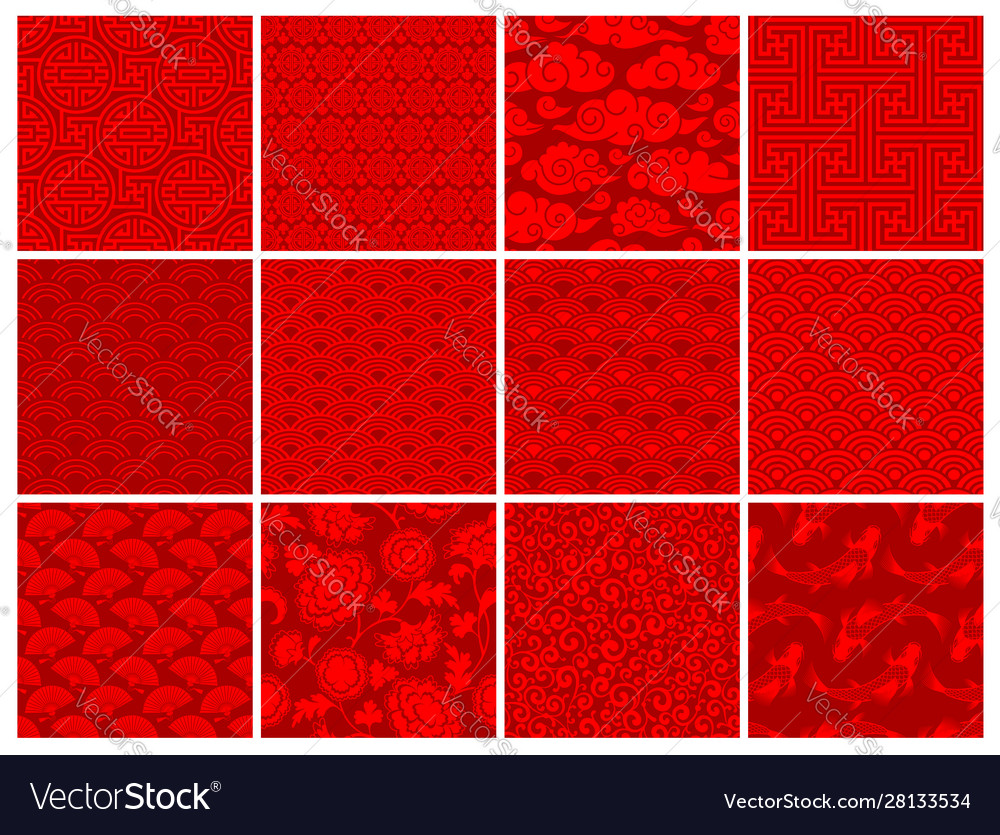 chinese-or-japanese-seamless-patterns-set-vector-image