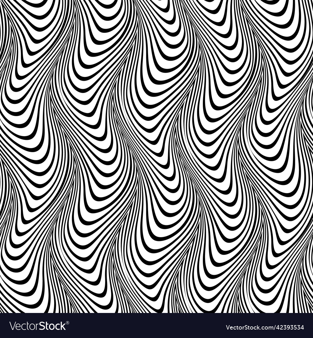 Seamless pattern of black distorted lines optical