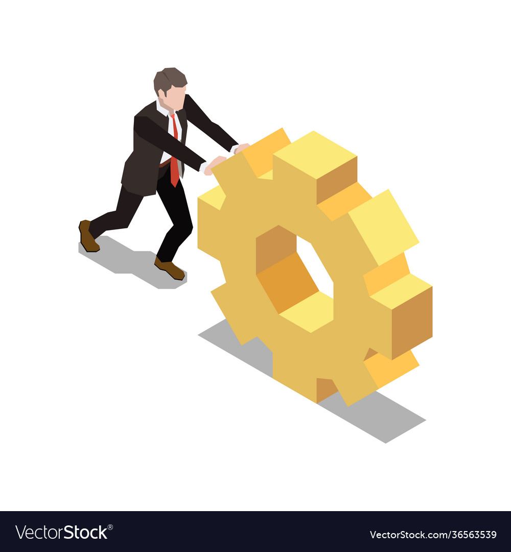 Businessman pulling gear composition Royalty Free Vector Businessman pulling gear composition Royalty Free Vector