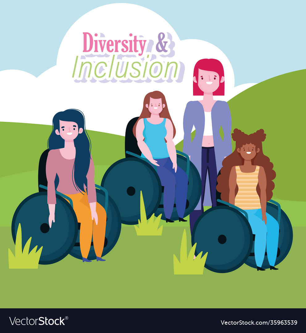 Diverse group female disabled sitting Royalty Free Vector