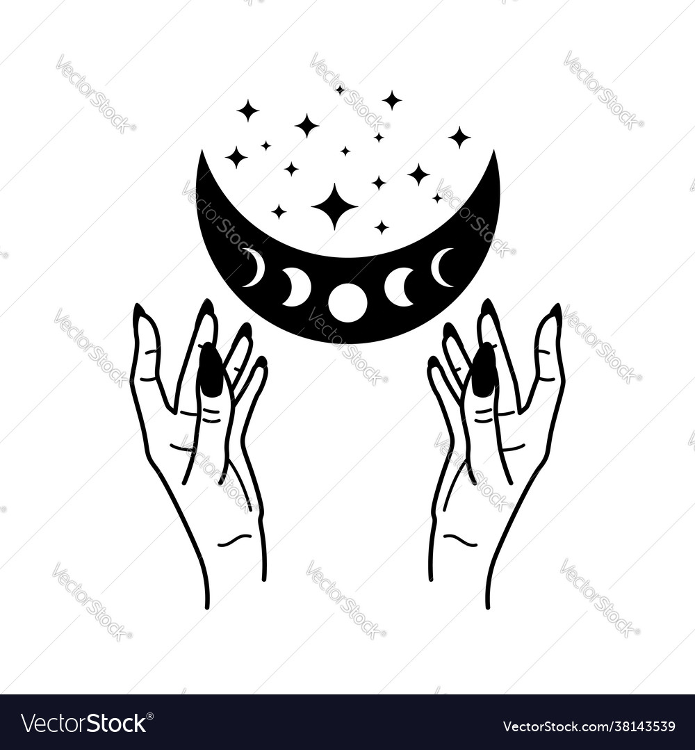 Esoteric concept mystic symbols and hands black Vector Image