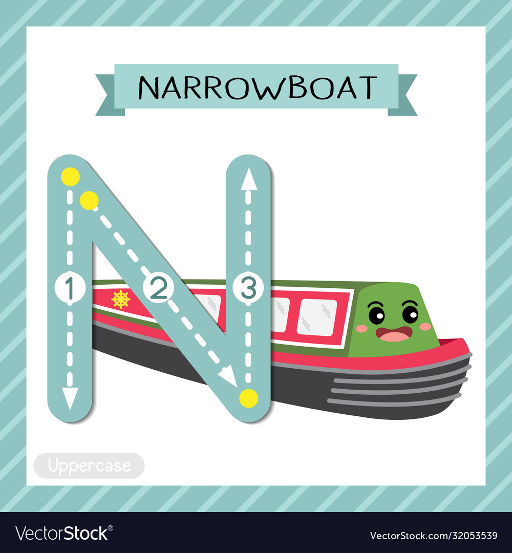 Letter n uppercase tracing narrowboat Royalty Free Vector