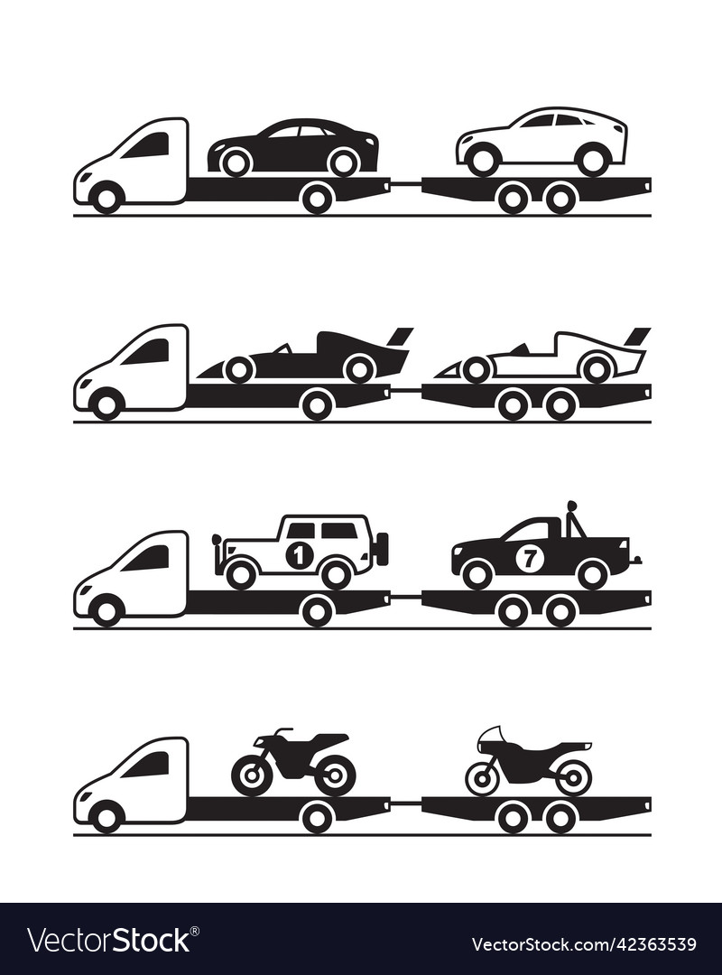 Pickup with trailer brings various vehicles Vector Image