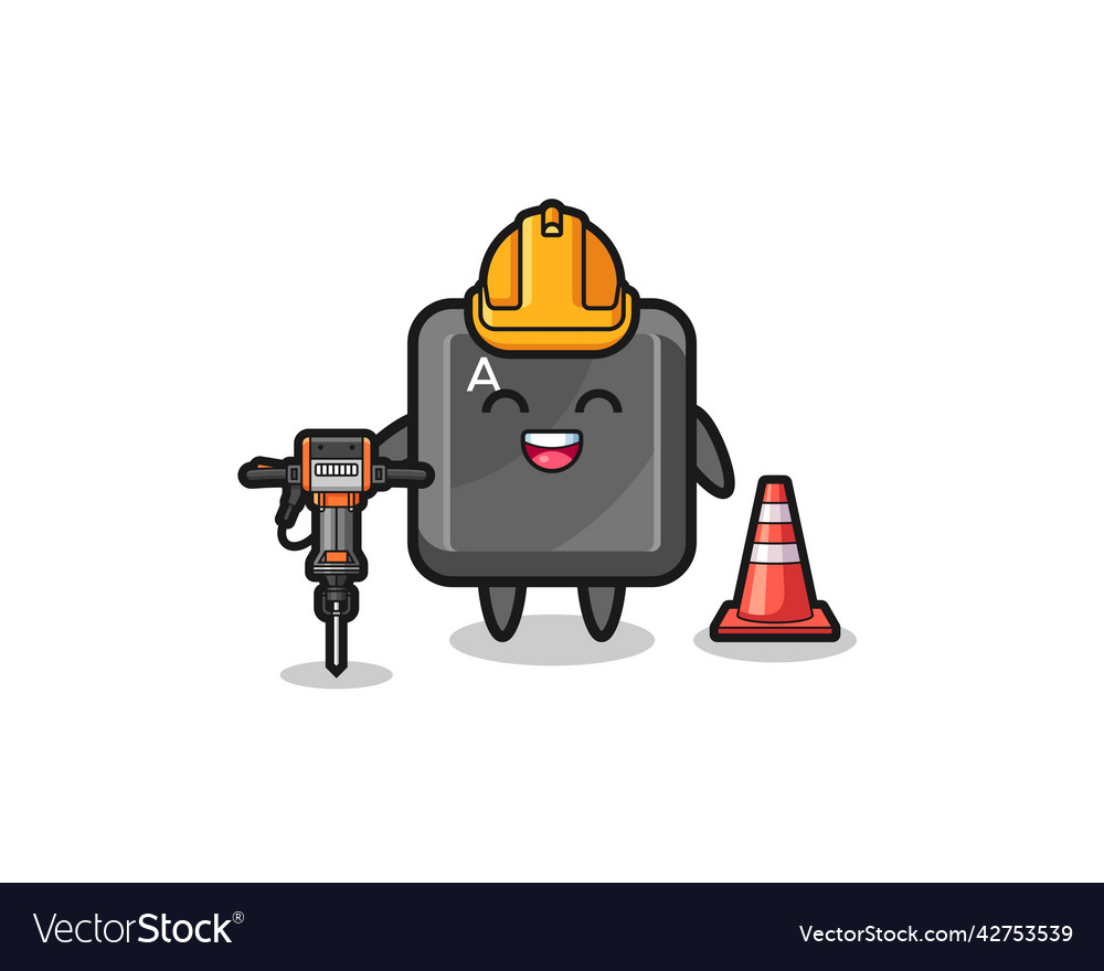 Road worker mascot of keyboard button holding