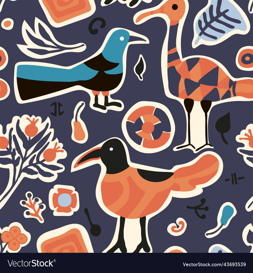 Seamless pattern with birds stickers