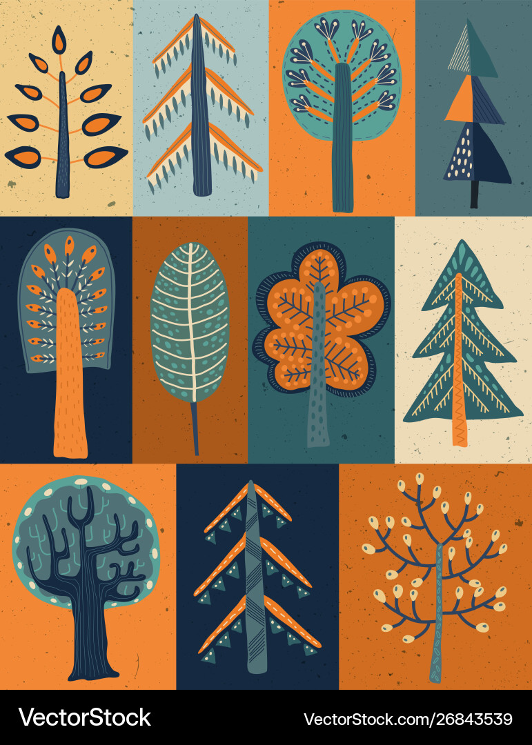 Seamless pattern with hand drawn forest Royalty Free Vector