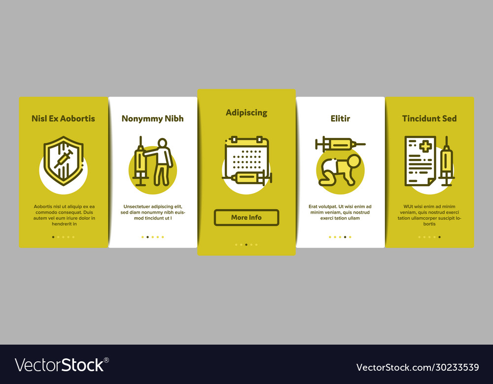 Vaccination syringe onboarding elements icons set