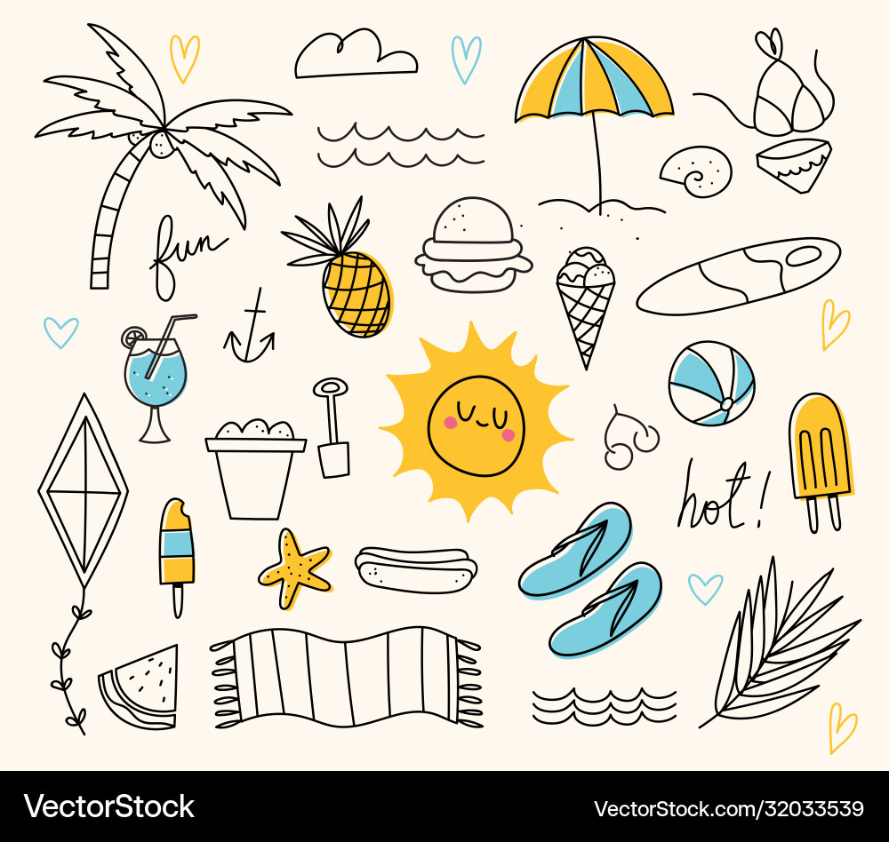 Variety summer elements set Royalty Free Vector Image