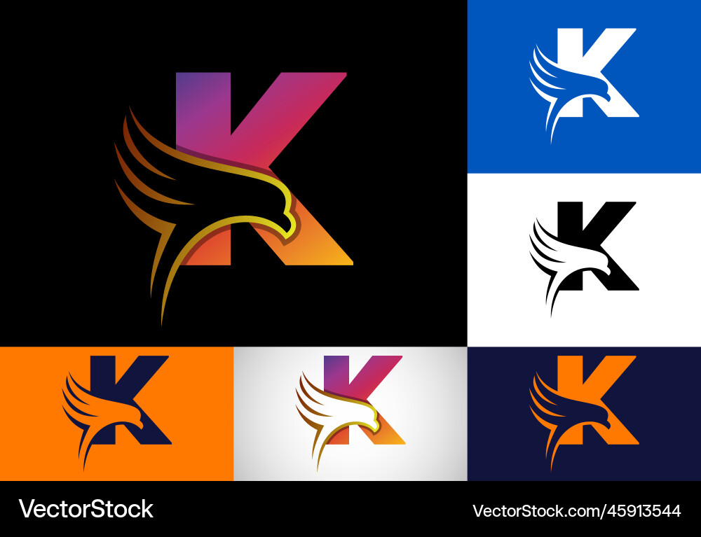 Initial k monogram letter with eagle head Vector Image