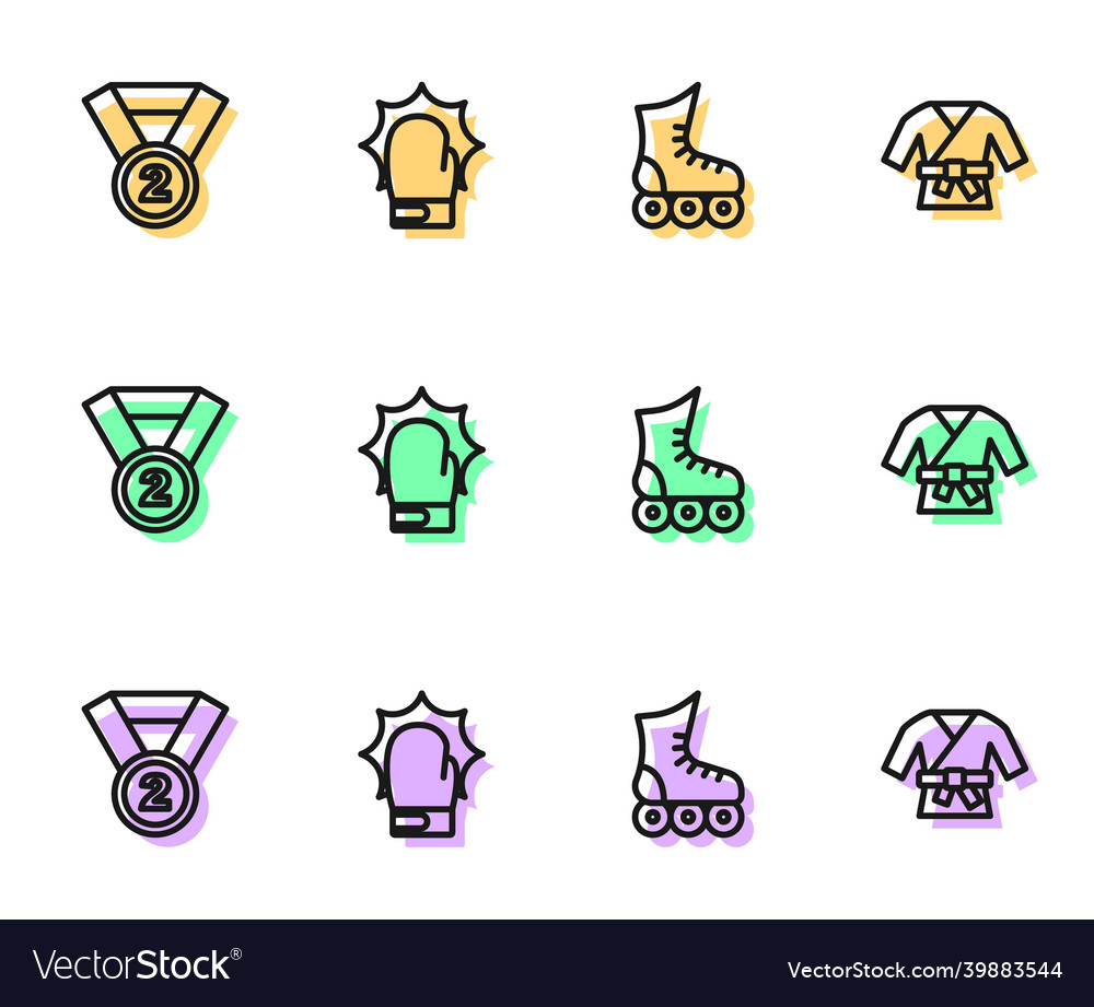 Set line roller skate medal punch in boxing Vector Image